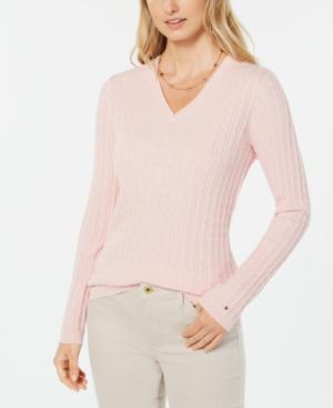 tommy hilfiger pink cable knit sweater