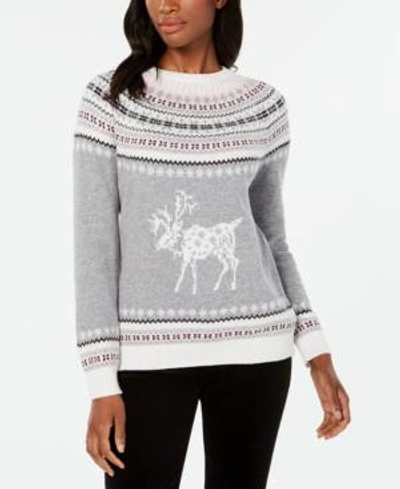 Shop Tommy Hilfiger Fair Isle Reindeer-pattern Sweater, Created For Macy's In Med Heather Grey Combo