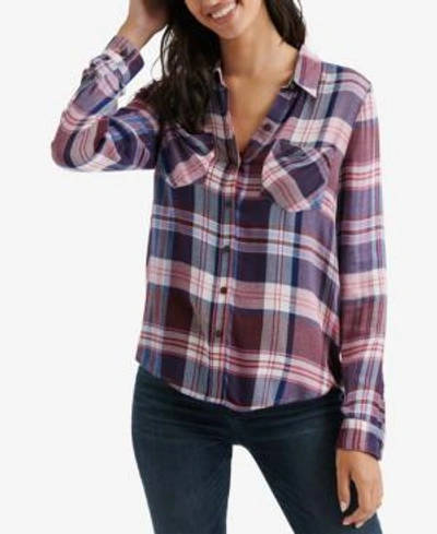 Shop Lucky Brand Plaid Button-front Shirt In Burgandy Multi