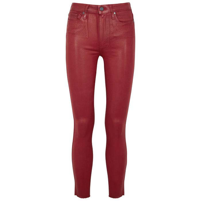 red coated skinny jeans