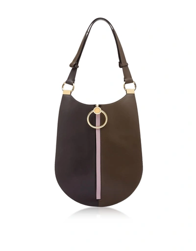 Shop Marni Coffee Wenge And Powder Pink Leather Earring Shoulder Bag In Dark Brown