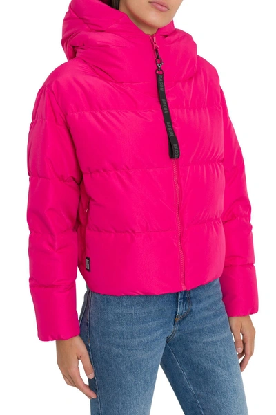 Shop Bacon Clothing Short Down Jacket With Hodd In Fucsia