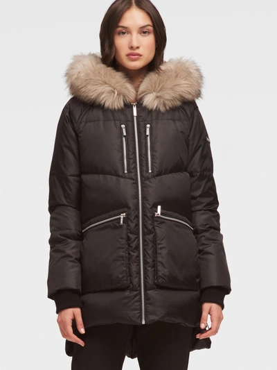 Shop Donna Karan Fur-trimmed Puffer Coat In Black