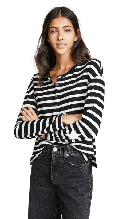 Shop Monrow Slouchy Top Henley In Black/natural