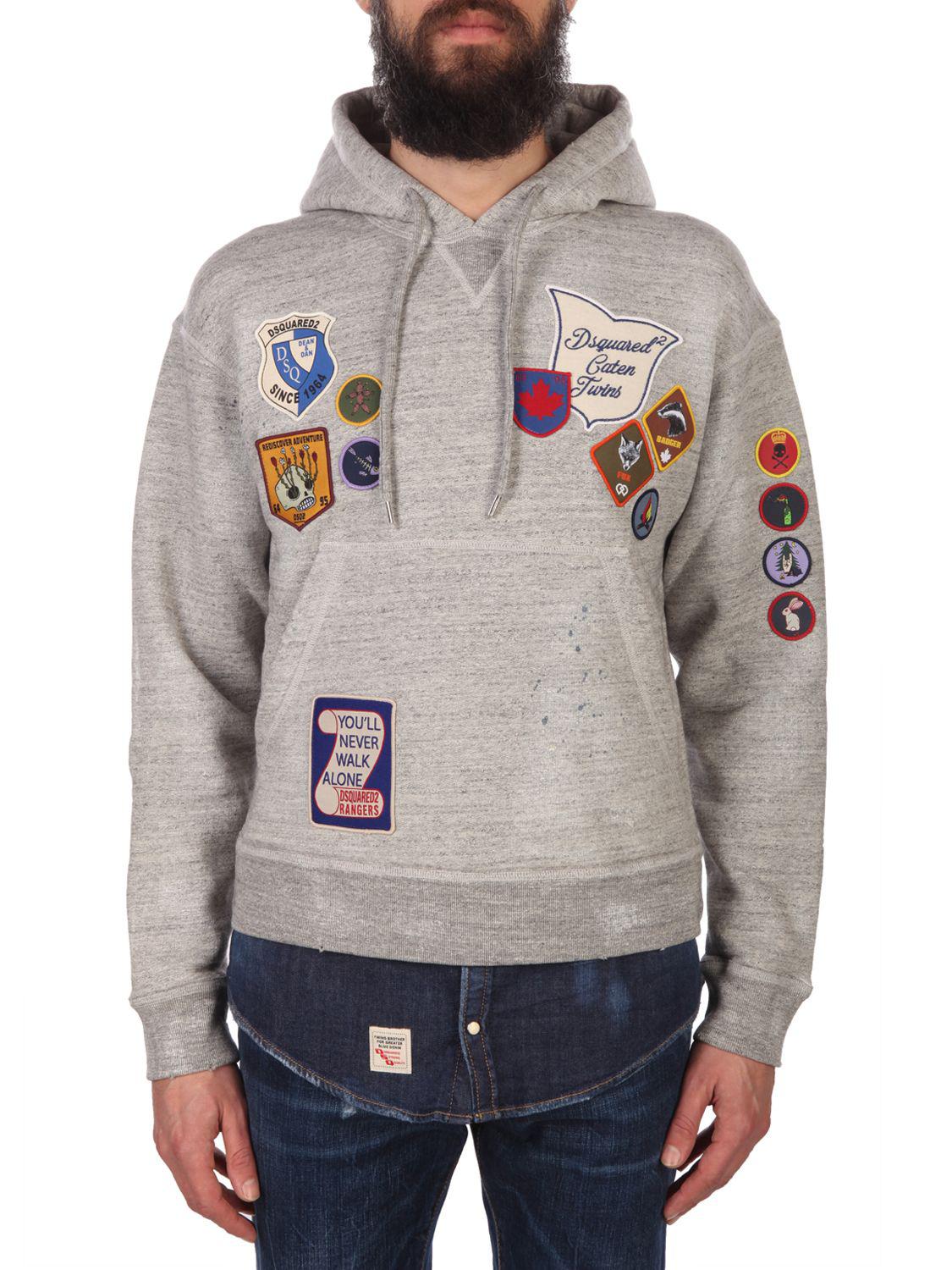 Dsquared2 Patched Hoodie In Grigio | ModeSens