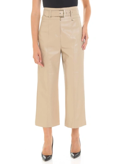 Shop Patrizia Pepe Cropped Faux Leather Trousers In Sabbia