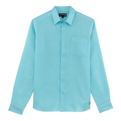 Shop Vilebrequin Men Ready To Wear - Men Linen Shirt Solid - Shirts - Caroubis In Blue