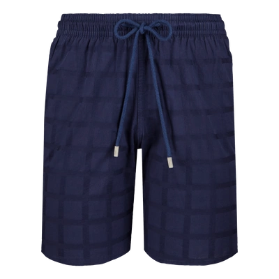 Shop Vilebrequin Men Ready To Wear - Men Cargo Cotton Bermuda Shorts Carreaux - Bermuda Shorts - Bolide In Blue