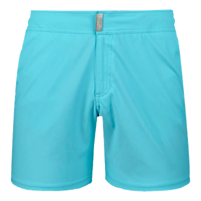 Shop Vilebrequin Men Swimwear - Men Flat Belt Stretch Swimtrunks Solid - Swimwear - Merise In Blue