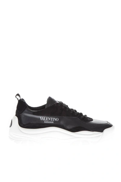 Shop Valentino Black Low Top Suede & Leather Sneakers