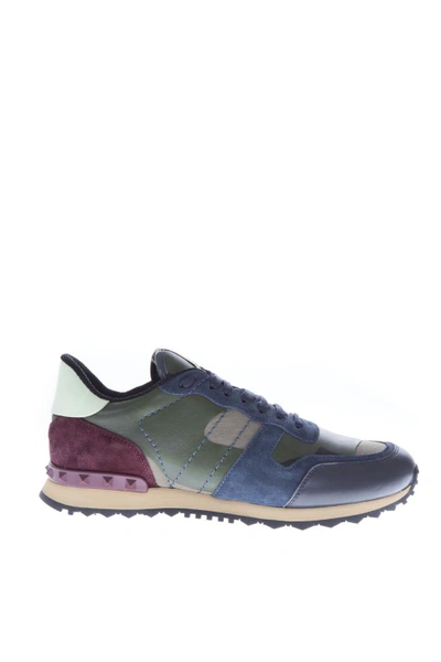 Shop Valentino Multicolor Leather And Canvas Sneakers