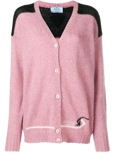 Shop Prada Logo Knitted Cardigan - Pink