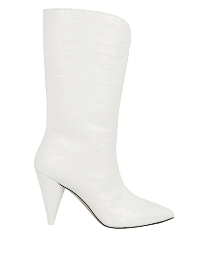 Shop Attico Betta Croc-embossed White Boots