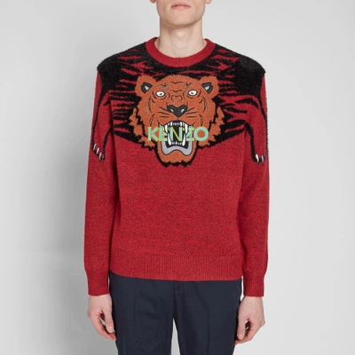 Shop Kenzo Claw Tiger Crew Knit In Red