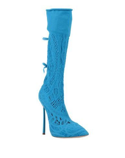 Shop Casadei Woman Boot Azure Size 5.5 Textile Fibers, Soft Leather In Blue