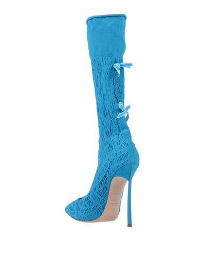Shop Casadei Woman Boot Azure Size 5.5 Textile Fibers, Soft Leather In Blue