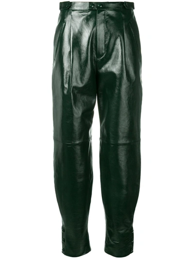 Shop Givenchy High-waisted Leather Trousers - Green