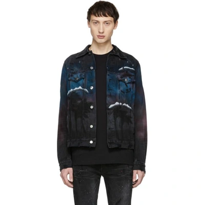 Amiri Airbrush Distressed Denim Jacket In Black | ModeSens