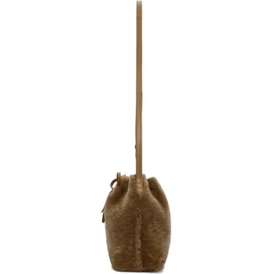 Shop Mansur Gavriel Tan Shearling Mini Bucket Bag In Camel