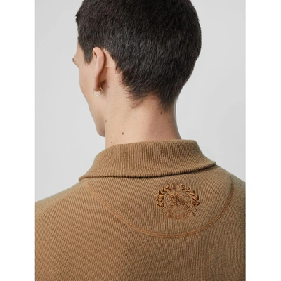 Shop Burberry Rib Knit Cashmere Half-zip Sweater In Camel