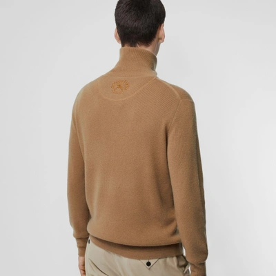 Shop Burberry Rib Knit Cashmere Half-zip Sweater In Camel