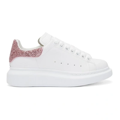 Shop Alexander Mcqueen White And Pink Sequin Oversized Sneakers In 9374 Flamin