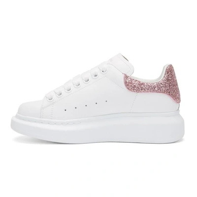 Shop Alexander Mcqueen White And Pink Sequin Oversized Sneakers In 9374 Flamin