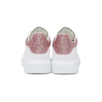 Shop Alexander Mcqueen White And Pink Sequin Oversized Sneakers In 9374 Flamin