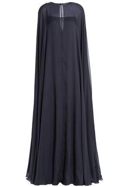 Shop Valentino Woman Cape-effect Silk-voile Gown Anthracite