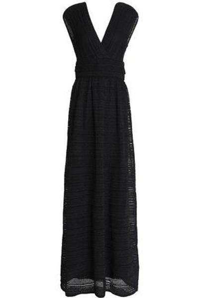 Shop M Missoni Gathered Metallic Crochet-knit Maxi Dress In Black