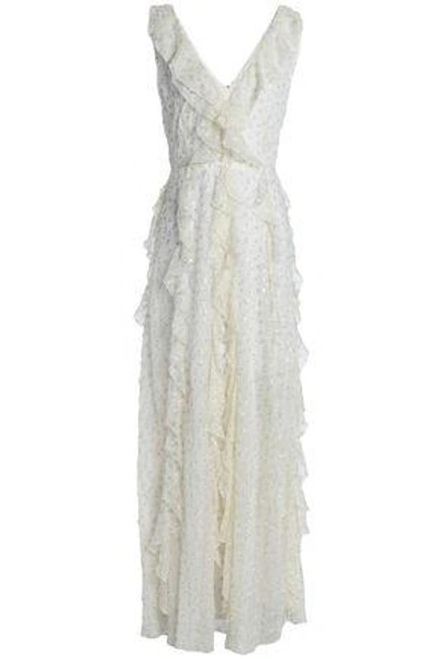 Shop Valentino Ruffled Glittered Silk-georgette Gown In Ivory