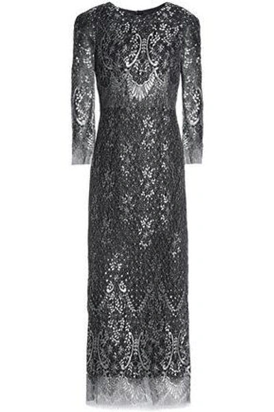 Shop J.mendel Woman Metallic Corded Lace Midi Dress Black