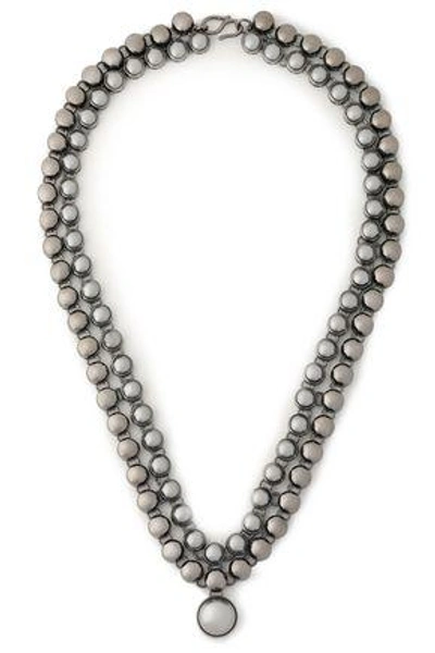 Shop Valentino Woman Gunmetal-tone And Bead Necklace Gunmetal