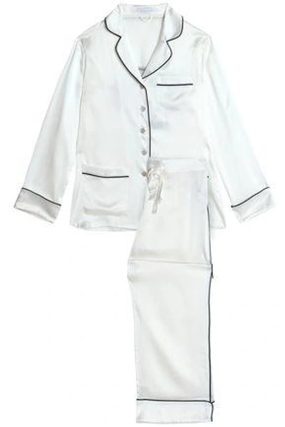 Shop Olivia Von Halle Woman Appliquéd Silk-satin Pajama Set Off-white