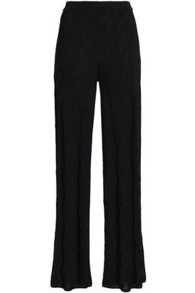 Shop M Missoni Woman Crochet-knit Cotton-blend Wide-leg Pants Black