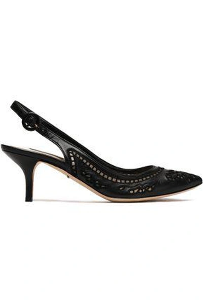 Shop Dolce & Gabbana Woman Broderie Anglaise Leather And Mesh Slingback Pumps Black