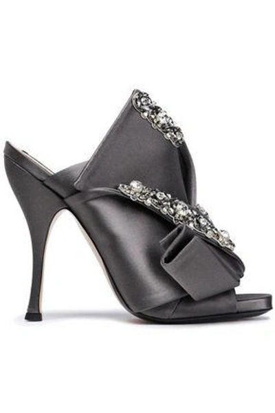 Shop N°21 N&deg;21 Woman Knotted Embellished Satin Mules Anthracite