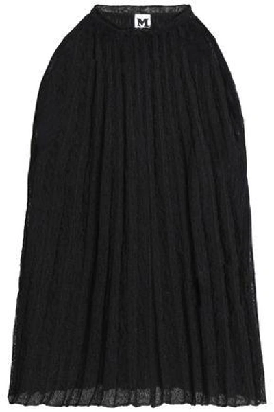 Shop M Missoni Woman Plissé Cotton-blend Crochet-knit Top Black