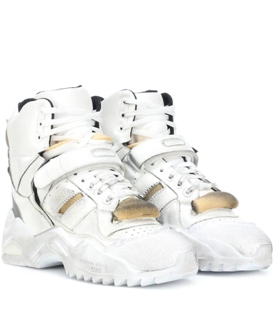 Shop Maison Margiela Retro Fit Leather High-top Sneakers In White