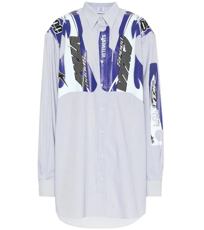 Shop Vetements Printed Striped Cotton Shirt In Blue