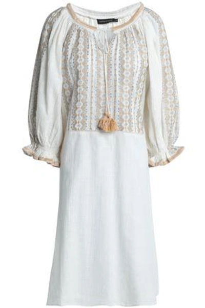 Shop Antik Batik Woman Lully Metallic Embroidered Cotton-gauze Dress Ivory