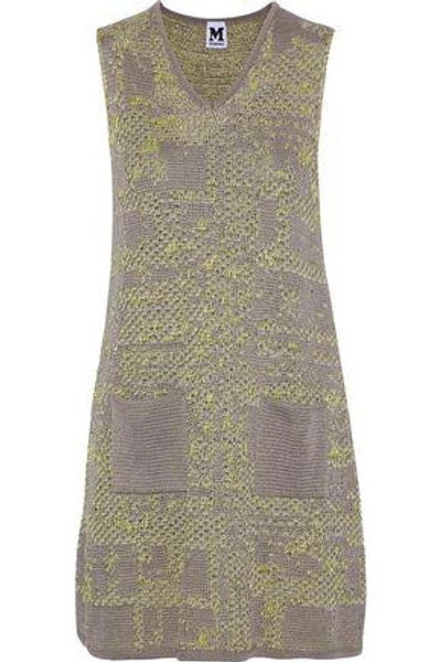 Shop M Missoni Woman Metallic Crochet-knit Cotton-blend Mini Dress Taupe