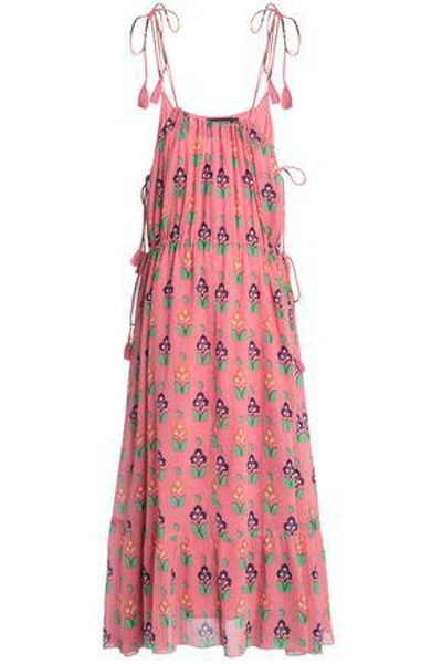 Shop Antik Batik Woman Tasseled Floral-print Cotton-gauze Maxi Dress Bubblegum