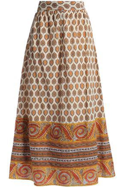 Shop Antik Batik Woman Soleil Printed Cotton Midi Skirt Saffron