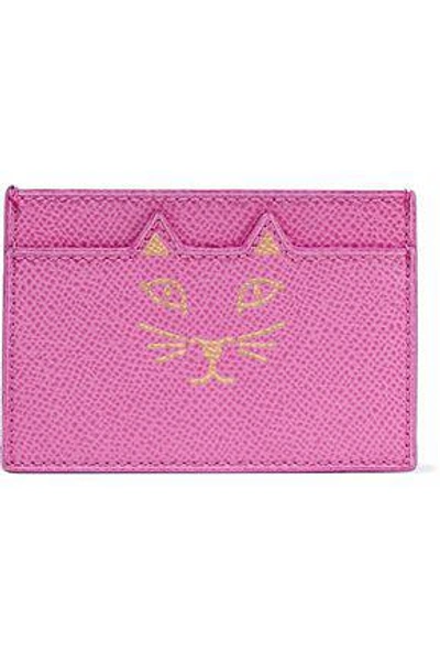 Shop Charlotte Olympia Woman Feline Metallic Printed Textured-leather Cardholder Pink
