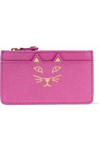 Shop Charlotte Olympia Woman Feline Metallic Printed Textured-leather Coin Purse Pink