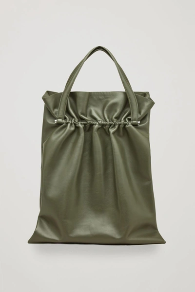 Shop Cos Gathered Leather Tote Bag In Green