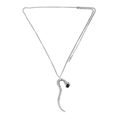 Shop Saint Laurent Snake Necklace In Silver