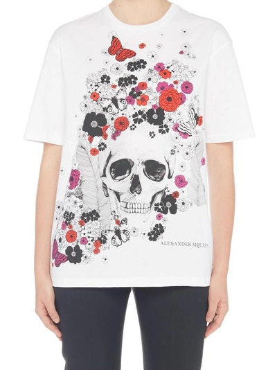 Shop Alexander Mcqueen Floral Skull Design T In White