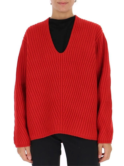 Shop Acne Studios Deep V Neck Sweater In Red